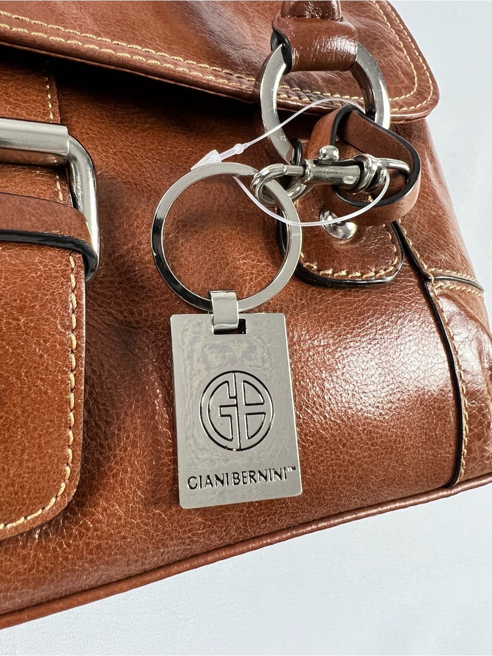 Giani Bernini Big Buckle Brown Tobacco Glazed Leather Baguette Shoulder Purse - Picture 5 of 14